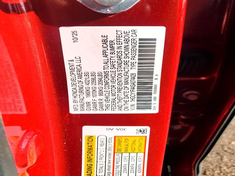 50171686 :رقم المزاد ، 1HGCY1F44SA074428 vin ، 2025 Honda Accord مزاد بيع