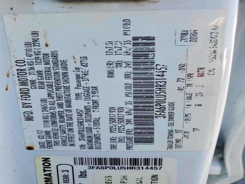 Продаж на аукціоні авто 2017 Ford Fusion, vin: 3FA6P0LU5HR314457, номер лоту: 48990086