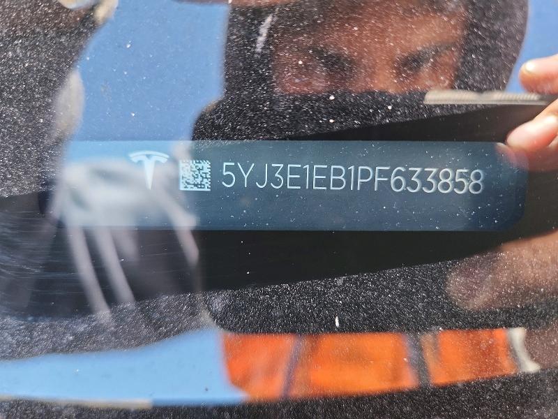 2023 Tesla Model 3 მანქანა იყიდება აუქციონზე, vin: 5YJ3E1EB1PF633858, აუქციონის ნომერი: 49860036