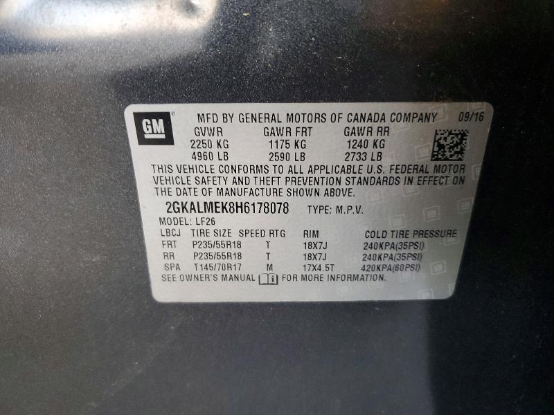 Aukcja sprzedaży 2017 Gmc Terrain, vin: 2GKALMEK8H6178078, numer aukcji: 50627626