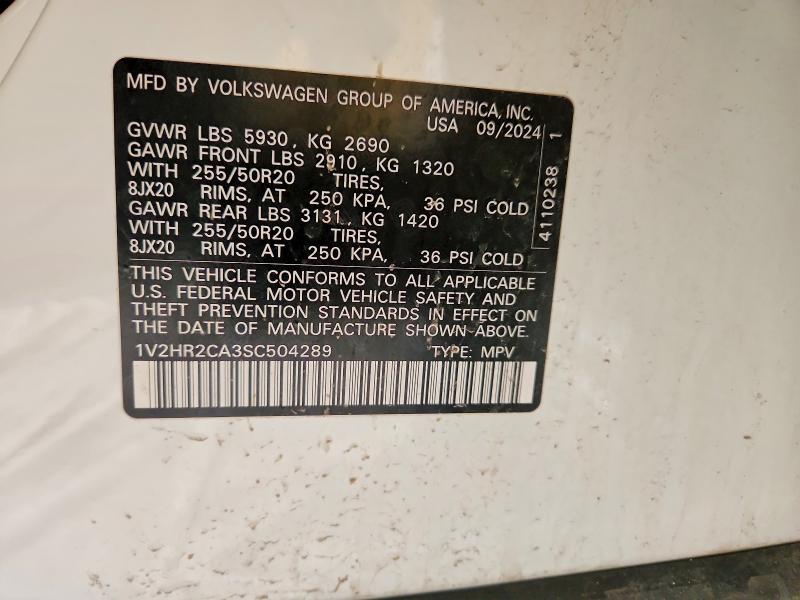 49284086 :رقم المزاد ، 1V2HR2CA3SC504289 vin ، 2025 Volkswagen Atlas مزاد بيع