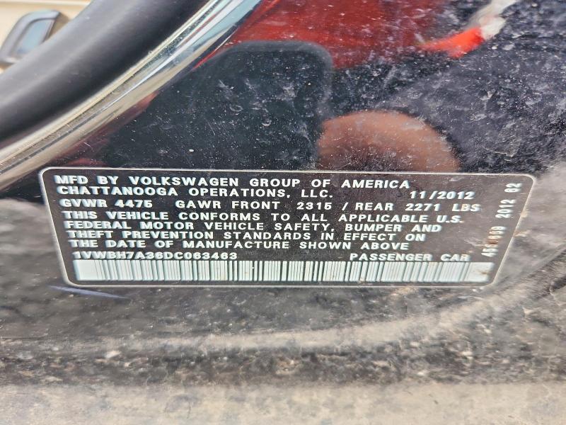 Продаж на аукціоні авто 2013 Volkswagen Passat, vin: 1VWBH7A36DC063463, номер лоту: 51269706