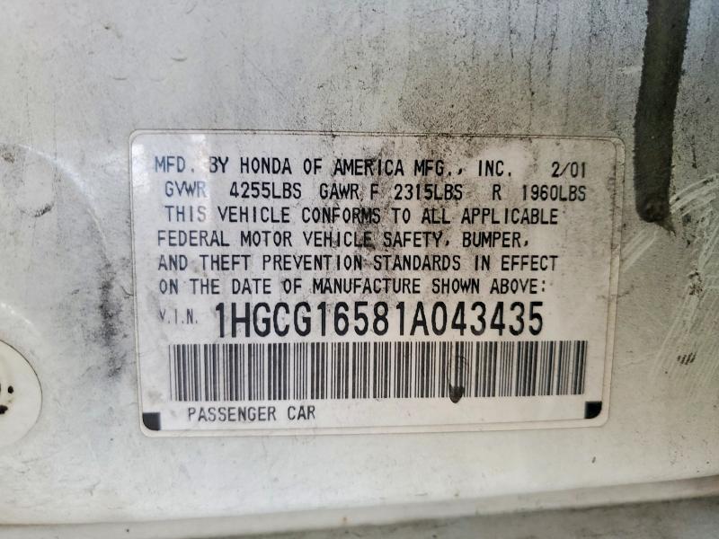 48441256 :رقم المزاد ، 1HGCG16581A043435 vin ، 2001 Honda Accord مزاد بيع