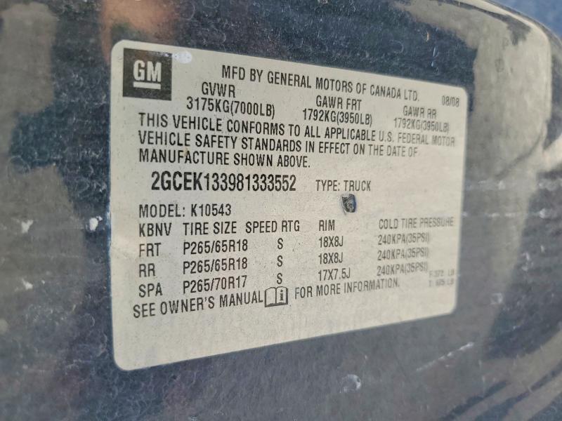 2008 Chevrolet Silverado მანქანა იყიდება აუქციონზე, vin: 2GCEK133981333552, აუქციონის ნომერი: 48703266