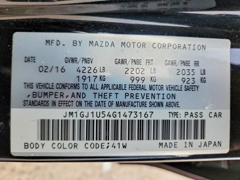49401066 :رقم المزاد ، JM1GJ1U54G1473167 vin ، 2016 Mazda 6 مزاد بيع