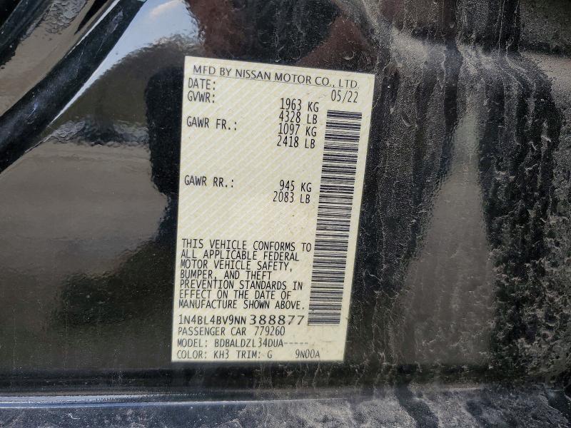 Aukcja sprzedaży 2022 Nissan Altima, vin: 1N4BL4BV9NN388877, numer aukcji: 48612276