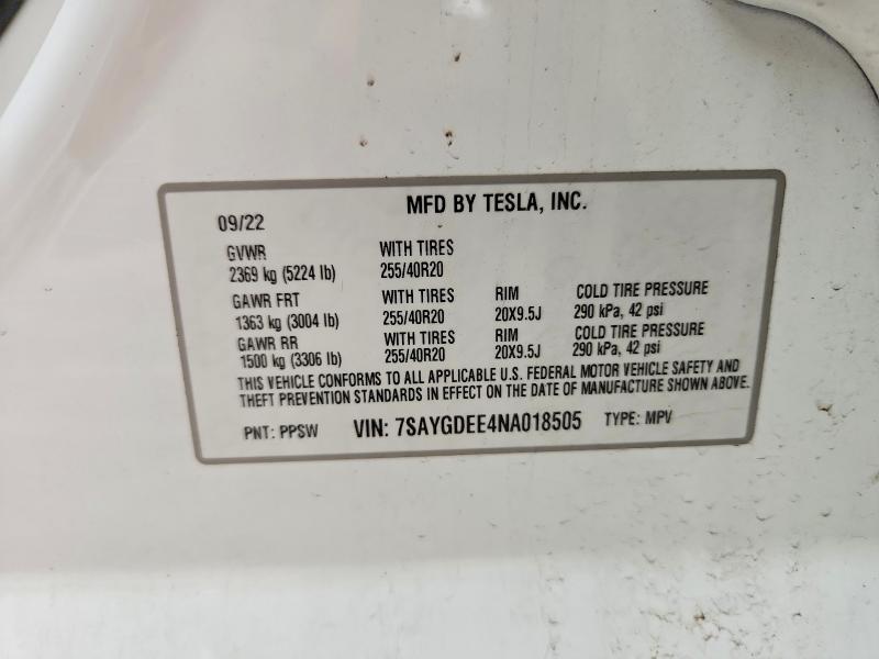 Продажа на аукционе авто 2022 Tesla Model Y, vin: 7SAYGDEE4NA018505, номер лота: 49550766