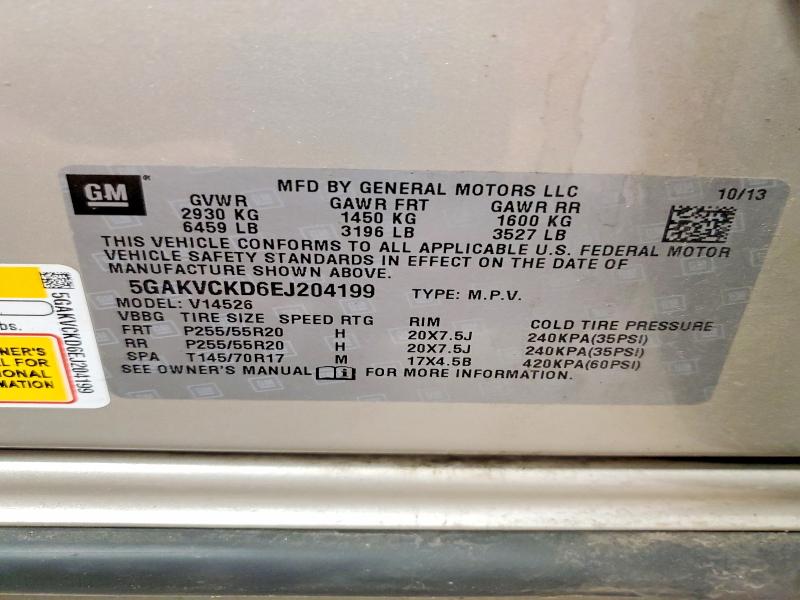 2014 Buick Enclave მანქანა იყიდება აუქციონზე, vin: 5GAKVCKD6EJ204199, აუქციონის ნომერი: 50055876