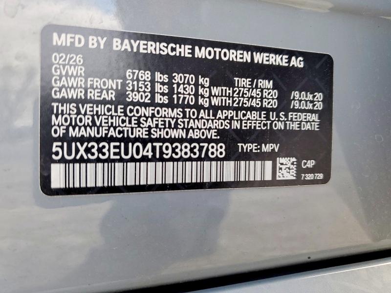 2026 Bmw X5 მანქანა იყიდება აუქციონზე, vin: 5UX33EU04T9383788, აუქციონის ნომერი: 49841906