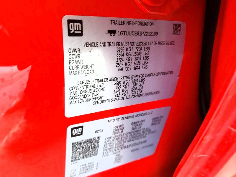 2023 Gmc Sierra K1500 Sle მანქანა იყიდება აუქციონზე, vin: 1GTUUCE81PZ212109, აუქციონის ნომერი: 50363346