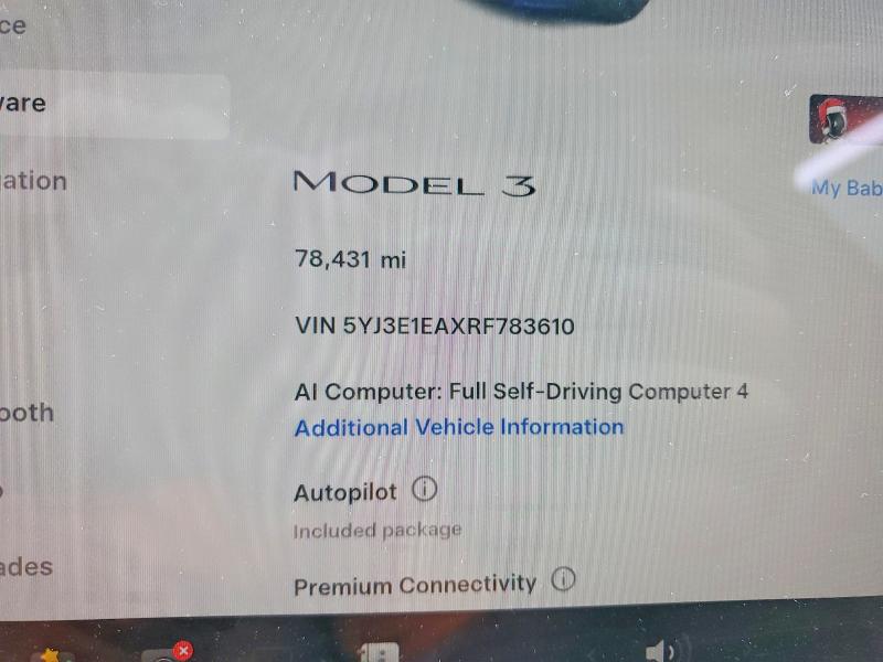 Продаж на аукціоні авто 2024 Tesla Model 3, vin: 5YJ3E1EAXRF783610, номер лоту: 48339906