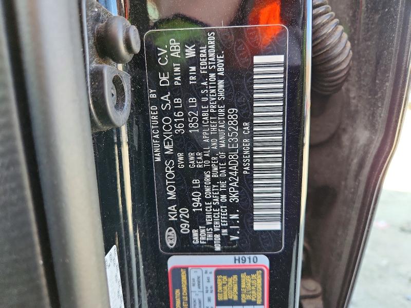 48415206 :رقم المزاد ، 3KPA24AD8LE352889 vin ، 2020 Kia Rio مزاد بيع