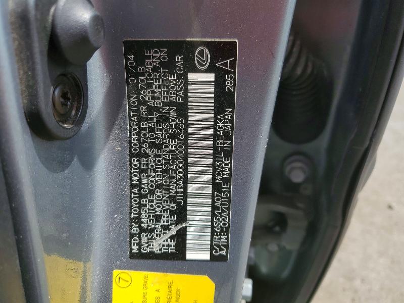 Aukcja sprzedaży 2004 Lexus Es 330, vin: JTHBA30G040016465, numer aukcji: 48681376