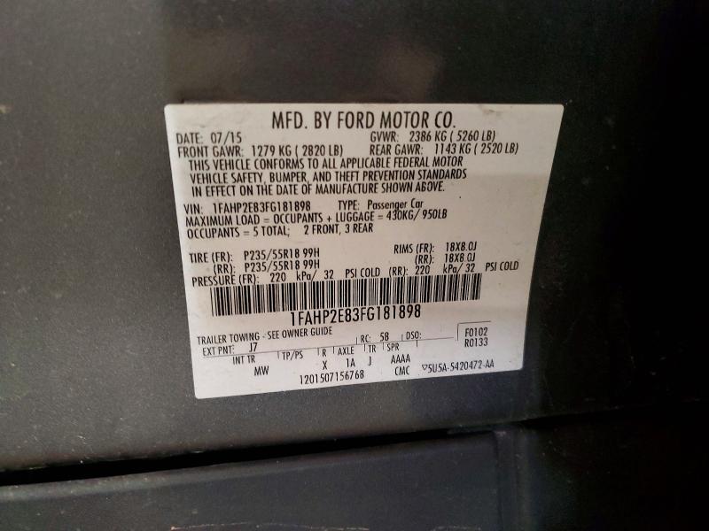 50425356 :رقم المزاد ، 1FAHP2E83FG181898 vin ، 2015 Ford Taurus مزاد بيع