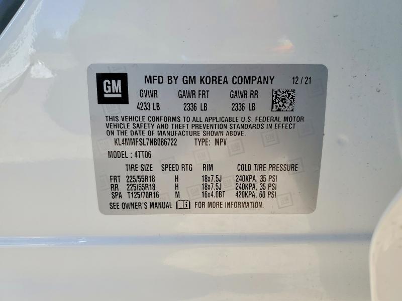 2022 Buick Encore Gx მანქანა იყიდება აუქციონზე, vin: KL4MMFSL7NB086722, აუქციონის ნომერი: 49436386