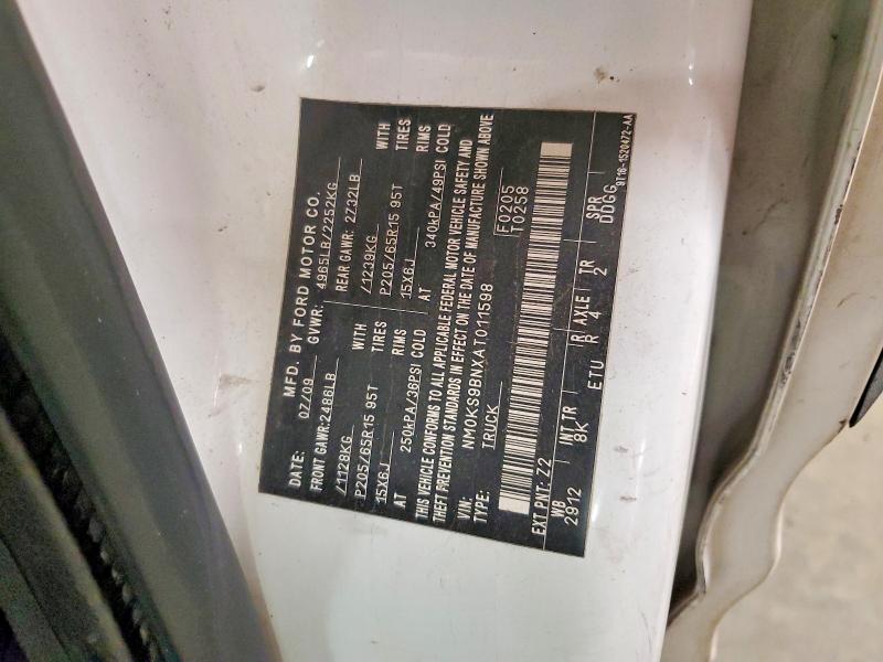 53306116 :رقم المزاد ، NM0KS9BNXAT011598 vin ، 2010 Ford Transit Connect مزاد بيع