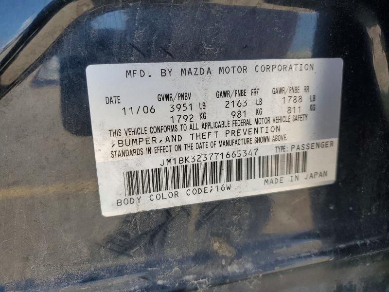 51182726 :رقم المزاد ، JM1BK323771665347 vin ، 2007 Mazda 3 مزاد بيع