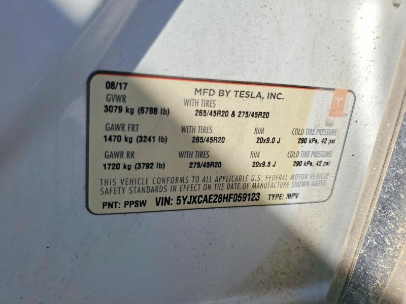 49493556 :رقم المزاد ، 5YJXCAE28HF059123 vin ، 2017 Tesla Model X مزاد بيع