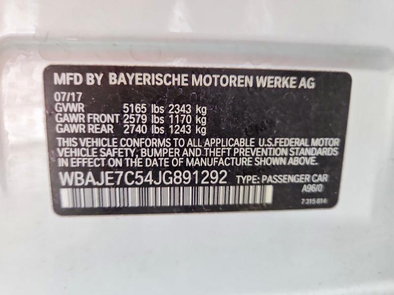 Aukcja sprzedaży 2018 Bmw 540, vin: WBAJE7C54JG891292, numer aukcji: 51134216