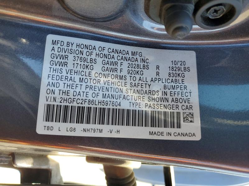 Aukcja sprzedaży 2020 Honda Civic, vin: 2HGFC2F86LH597604, numer aukcji: 49141516
