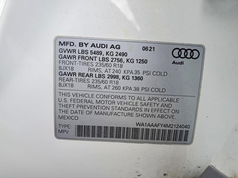 Продаж на аукціоні авто 2021 Audi Q5, vin: WA1AAAFY4M2124040, номер лоту: 51286756