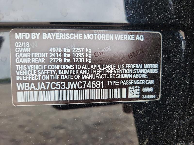 51761136 :رقم المزاد ، WBAJA7C53JWC74681 vin ، 2018 Bmw 530 مزاد بيع