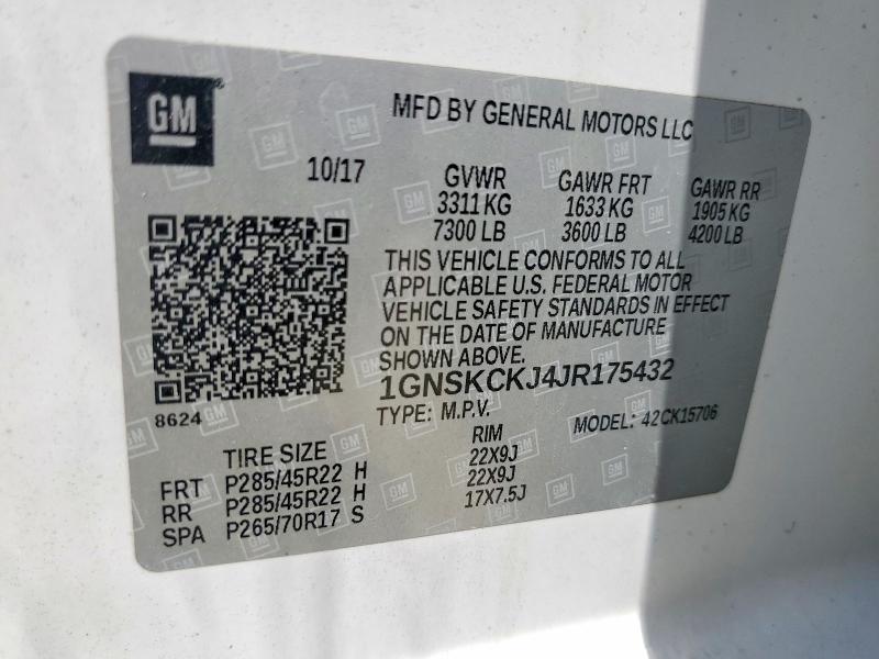 Aukcja sprzedaży 2018 Chevrolet Tahoe, vin: 1GNSKCKJ4JR175432, numer aukcji: 50231276