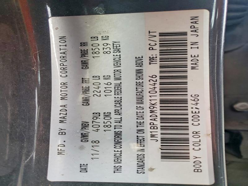 50296146 :رقم المزاد ، JM1BPADM9K1104426 vin ، 2019 Mazda 3 مزاد بيع