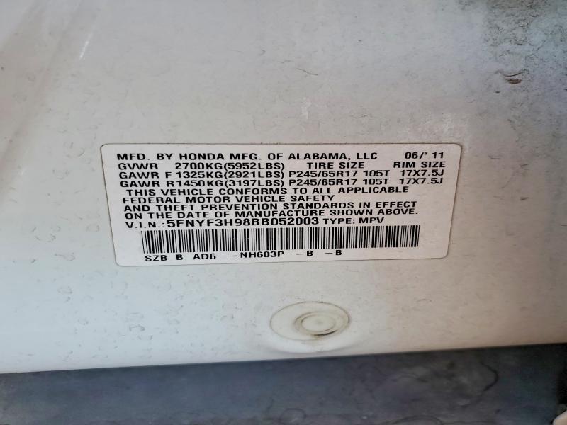 Aukcja sprzedaży 2011 Honda Pilot, vin: 5FNYF3H98BB052003, numer aukcji: 50659936