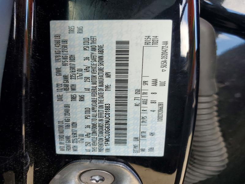 2022 Ford Escape მანქანა იყიდება აუქციონზე, vin: 1FMCU0G63NUC01883, აუქციონის ნომერი: 49659736