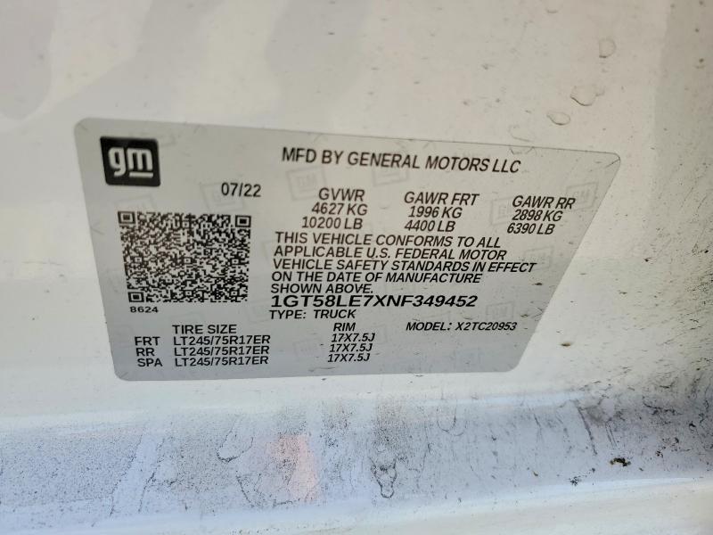 Продаж на аукціоні авто 2022 Gmc Sierra, vin: 1GT58LE7XNF349452, номер лоту: 49491006