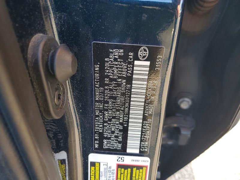 51273986 :رقم المزاد ، 4T1B21HK9KU012718 vin ، 2019 Toyota Camry Hybrid مزاد بيع