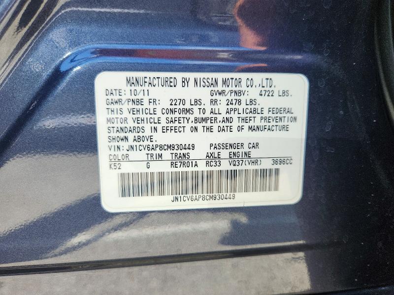49427146 :رقم المزاد ، JN1CV6AP8CM930449 vin ، 2012 Infiniti G37 Sedan مزاد بيع
