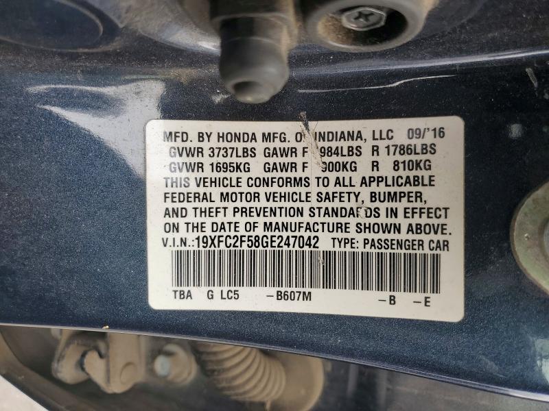 51341366 :رقم المزاد ، 19XFC2F58GE247042 vin ، 2016 Honda Civic مزاد بيع