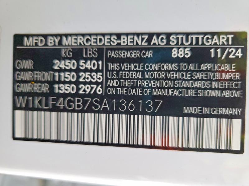 Auction sale of the 2025 Mercedes-benz E, vin: W1KLF4GB7SA136137, lot number: 49018216