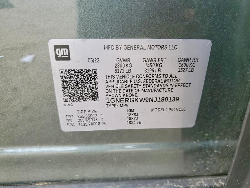 2022 Chevrolet Traverse მანქანა იყიდება აუქციონზე, vin: 1GNERGKW9NJ180139, აუქციონის ნომერი: 51857636