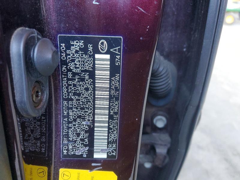 2004 Lexus Es მანქანა იყიდება აუქციონზე, vin: JTHBA30G545039579, აუქციონის ნომერი: 50148926