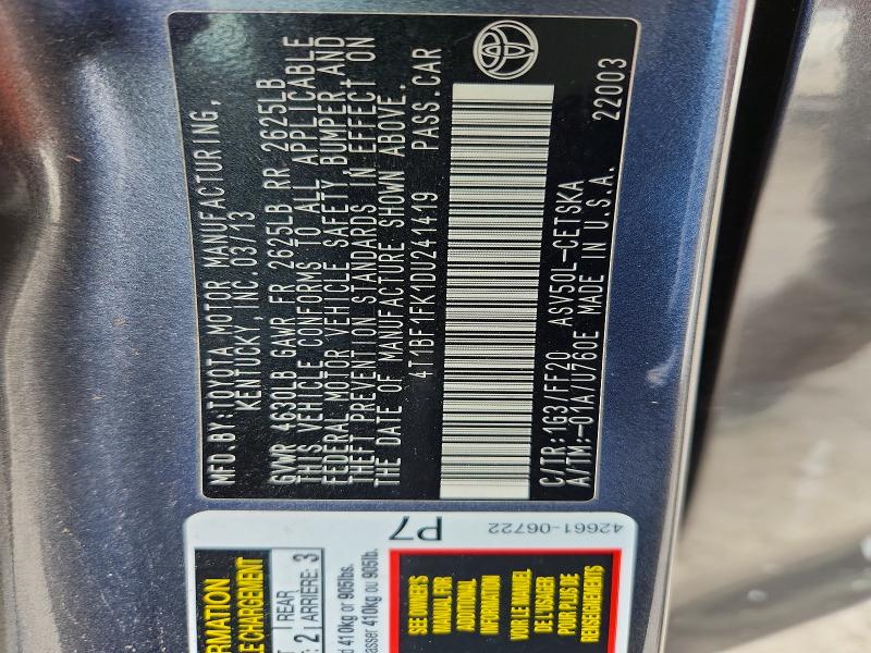 2013 Toyota Camry მანქანა იყიდება აუქციონზე, vin: 4T1BF1FK1DU241419, აუქციონის ნომერი: 51034976