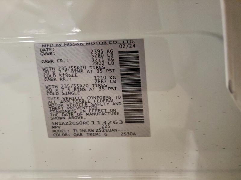 2024 Nissan Murano მანქანა იყიდება აუქციონზე, vin: 5N1AZ2CS0RC113263, აუქციონის ნომერი: 50433046