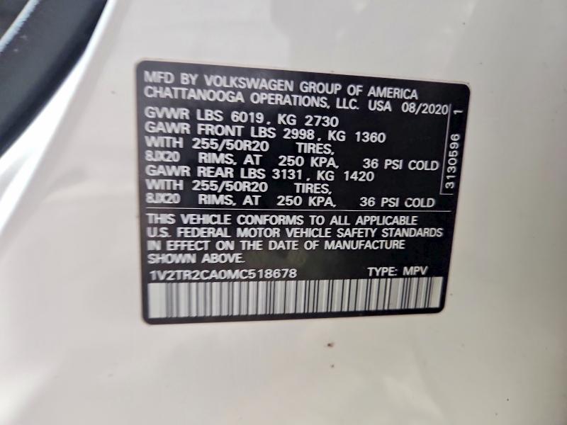 48220276 :رقم المزاد ، 1V2TR2CA0MC518678 vin ، 2021 Volkswagen Atlas مزاد بيع