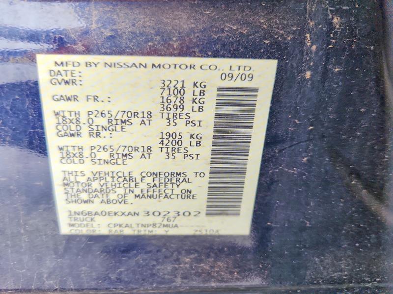 Продаж на аукціоні авто 2010 Niss Titan, vin: 1N6BA0EKXAN302302, номер лоту: 50143656