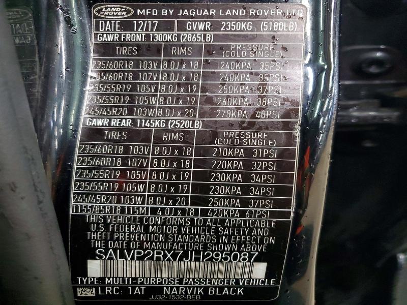 Продаж на аукціоні авто 2018 Land Rover Range Rover Evoque, vin: SALVP2RX7JH295087, номер лоту: 47950456