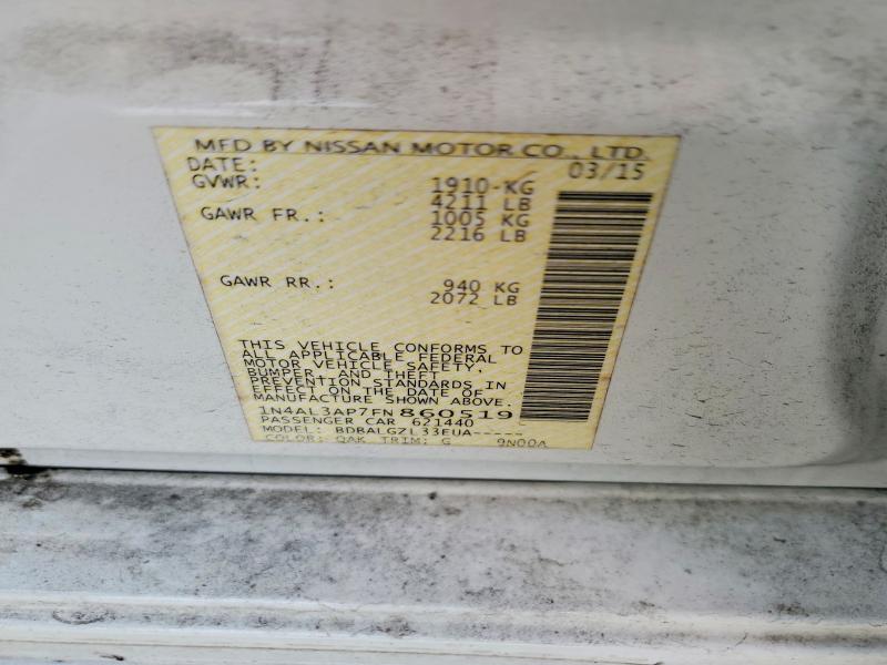 Продаж на аукціоні авто 2015 Nissan Altima, vin: 1N4AL3AP7FN860519, номер лоту: 51667646