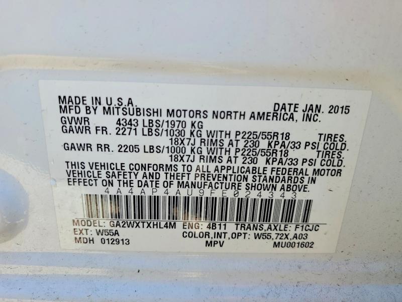 Продаж на аукціоні авто 2015 Mitsubishi Outlander Sport, vin: 4A4AP4AU9FE024343, номер лоту: 49498436