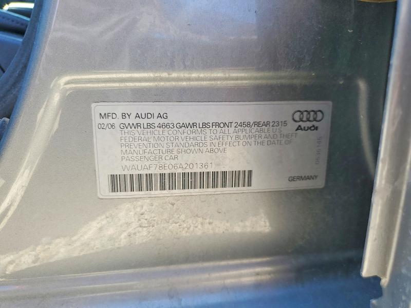 Продаж на аукціоні авто 2006 Audi A4, vin: WAUAF78E06A201361, номер лоту: 50802896