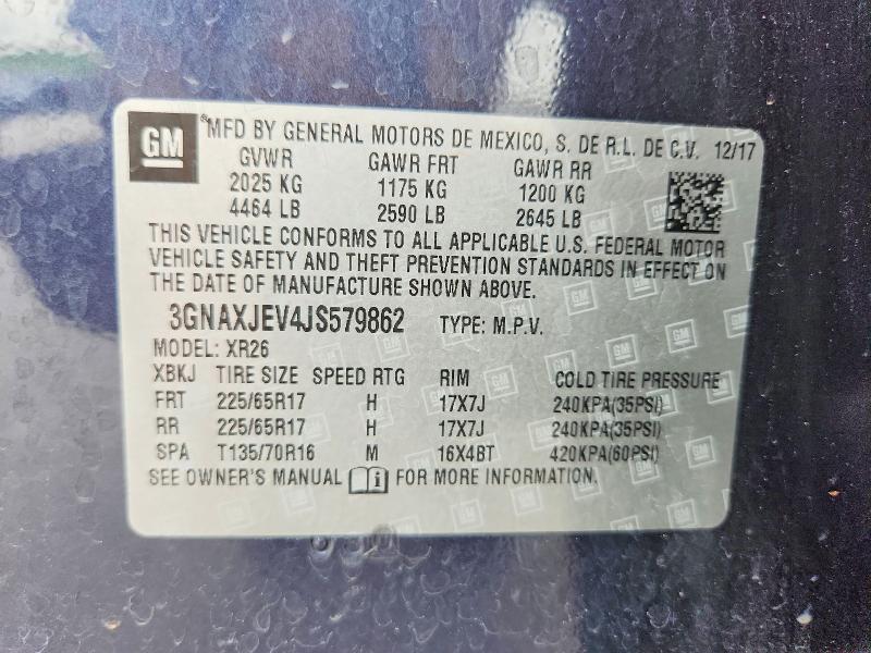 Продажа на аукционе авто 2018 Chevrolet Equinox, vin: 3GNAXJEV4JS579862, номер лота: 51607166