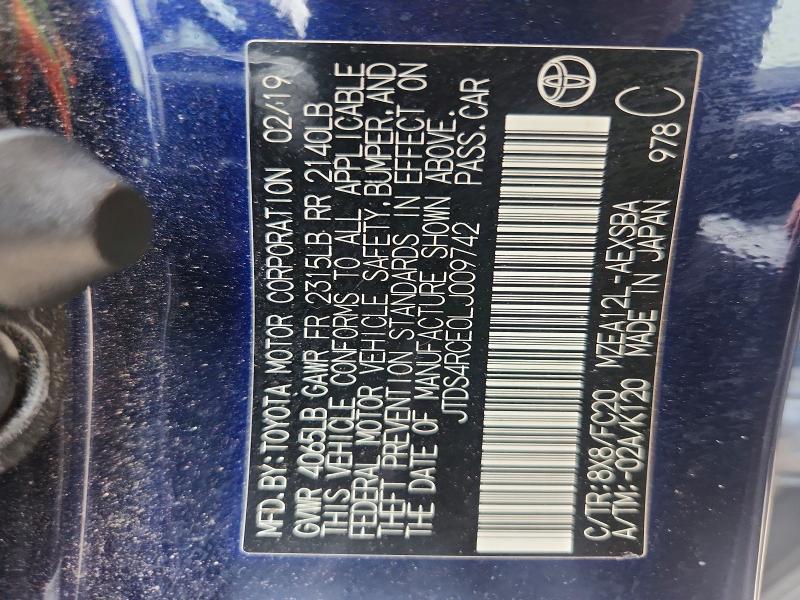 41629576 :رقم المزاد ، JTDS4RCE0LJ009742 vin ، 2020 Toyota Corolla مزاد بيع