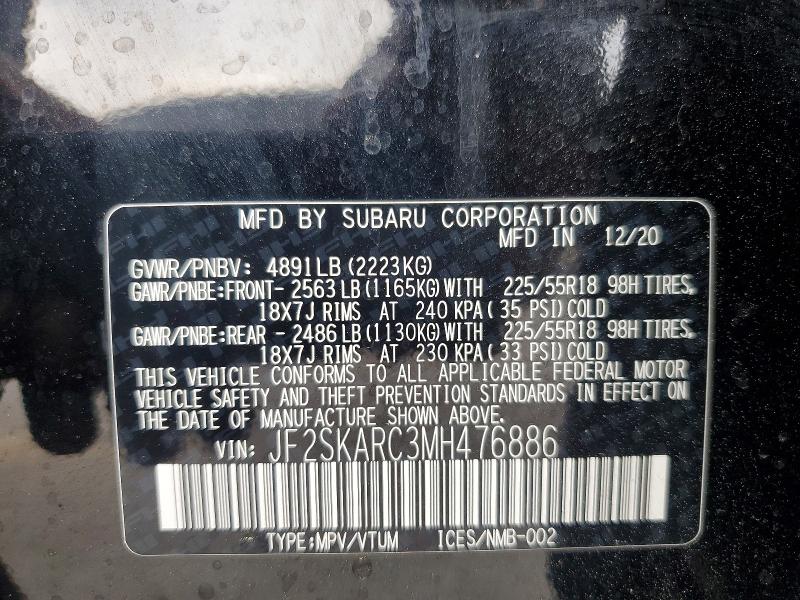Продаж на аукціоні авто 2021 Subaru Forester, vin: JF2SKARC3MH476886, номер лоту: 50718576