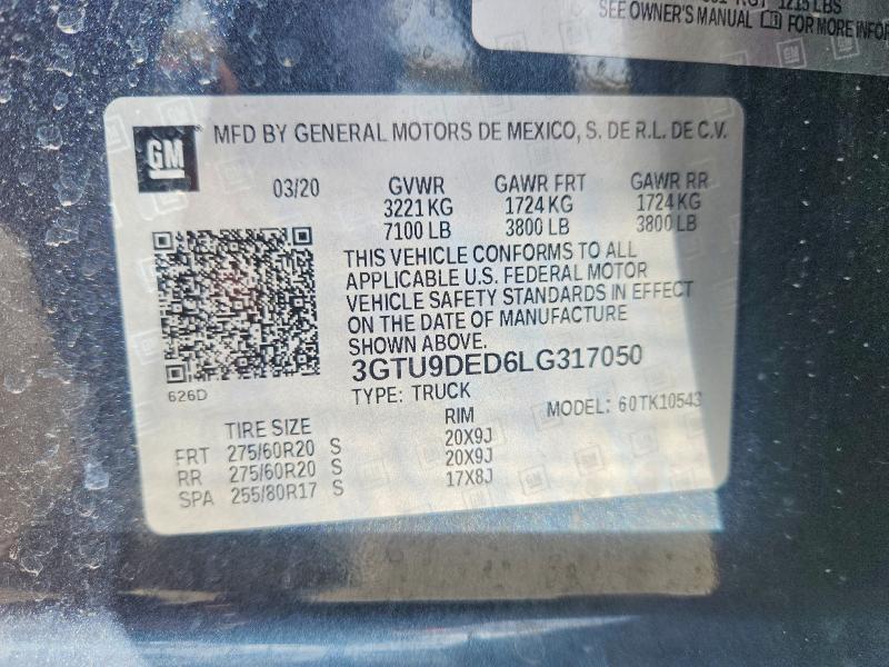 49313196 :رقم المزاد ، 3GTU9DED6LG317050 vin ، 2020 Gmc Sierra مزاد بيع