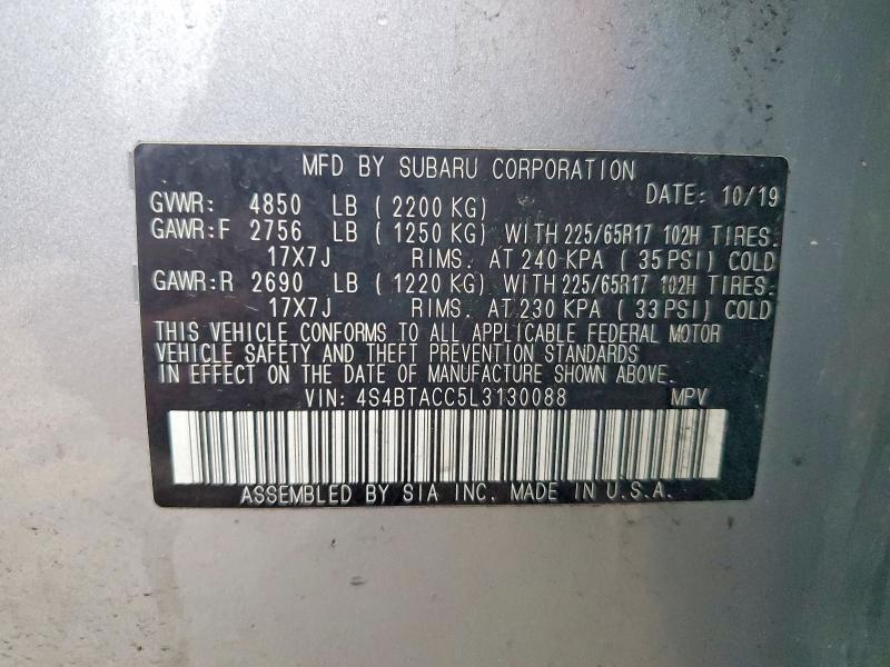 Aukcja sprzedaży 2020 Subaru Outback, vin: 4S4BTACC5L3130088, numer aukcji: 48049646